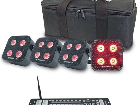 Rockville 4 PACK MINI IR4 Black DJ Party Wash Lights+App+Wireless DMX Controller on Sale