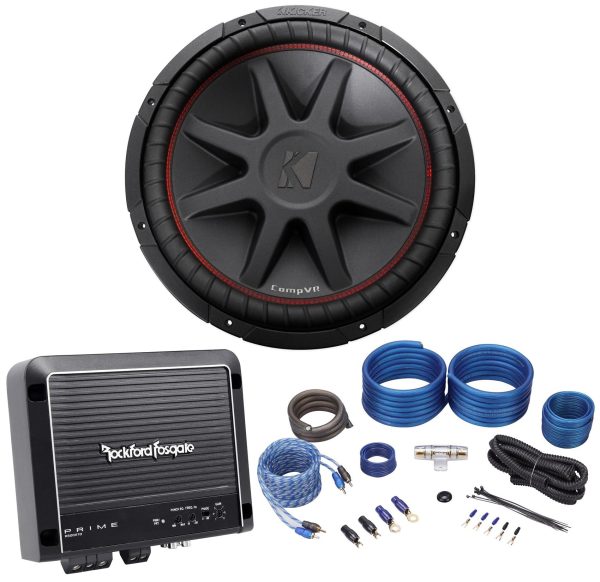 Kicker 43CVR154 COMPVR 1000 Watt 15  Car Subwoofer Sub CVR15-4+Mono Amp+Wire Kit on Sale