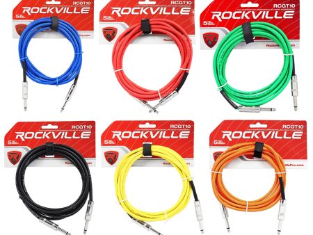 6 Rockville 10   1 4  TS to 1 4   TS Guitar Instrument Cable (6 Colors) Cheap