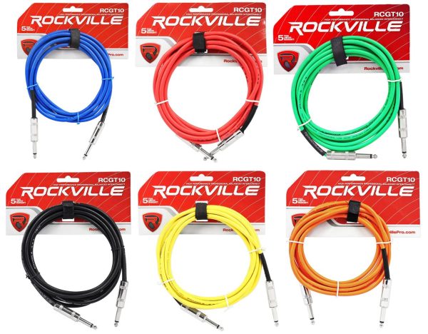 6 Rockville 10   1 4  TS to 1 4   TS Guitar Instrument Cable (6 Colors) Cheap