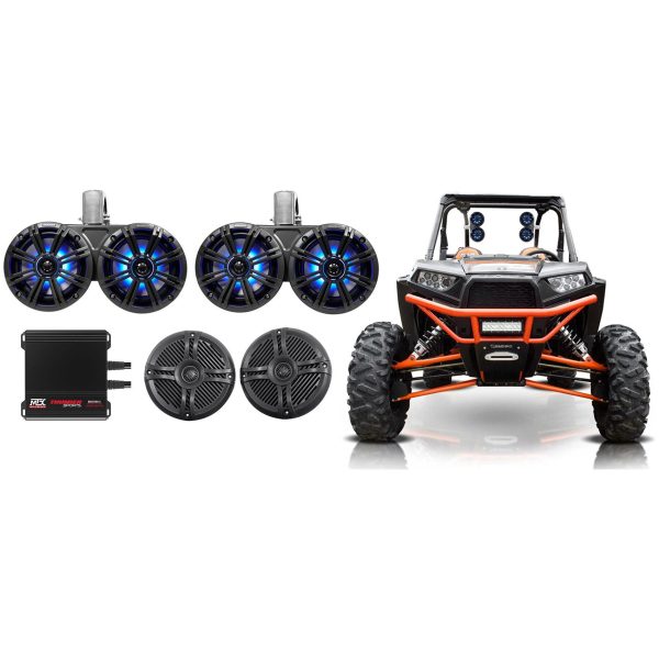 2) KICKER 45KMTDC65 Dual 6.5  LED Tower+(2) Marine Speakers+Amp For RZR ATV UTV Discount