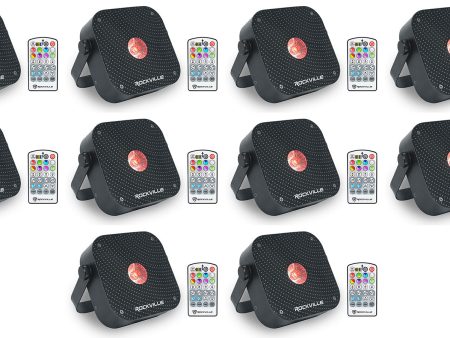 (10) Rockville MINI RF1 V3 Black Bright DJ Party LED Wash Up Lights+RF Remote+APP For Discount