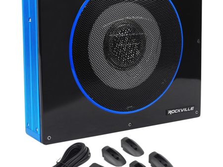 Rockville RW8CA 8 600 Watt Low Profile Under-Seat Active Powered Car Subwoofer Online now