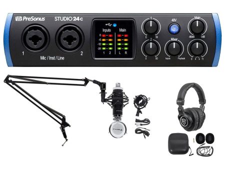 1-Person Podcast Podcasting Recording Kit w Presonus STUDIO 24C Interface+Boom on Sale