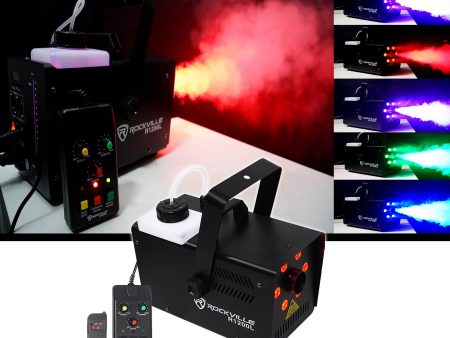 Rockville R1200L Fog Smoke Machine w LED Lights Strobe, 7 Channel DMX and 2 Remotes For Sale