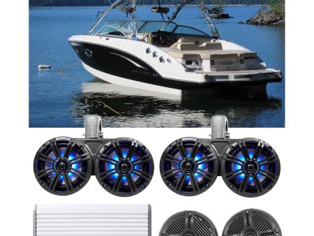 (2) KICKER 45KMTDC65 Dual 6.5  LED Wakeboard Tower+(2) Marine Speakers+Amplifier Online