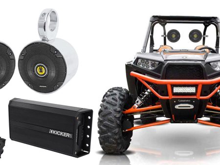 2) Kicker 5.25  Polished Metal Tower Speakers+Amp+Bluetooth Ctrl for RZR ATV UTV Online now