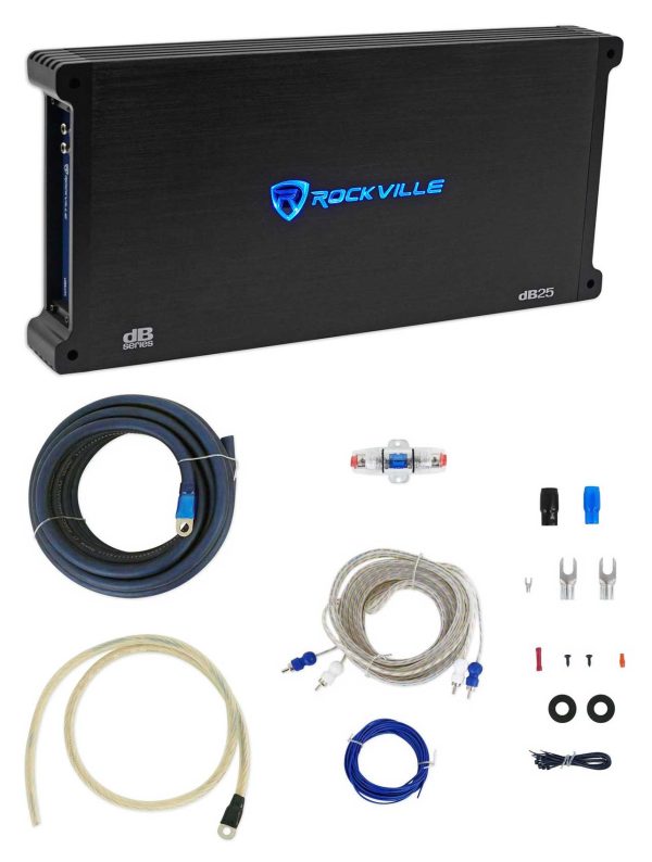 Rockville dB25 2800 Watt 700w RMS 2 Channel Car Amplifier+Memphis Audio Amp Kit Sale