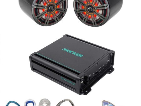 (2) KICKER KM65 6.5  Black Marine Wakeboard Tower LED Speakers+Amplifier+Wires Online now