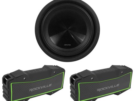 Alpine SWT-10S2 10  1000W Shallow Subwoofer Sub+(2) Stereo Bluetooth Speakers Supply