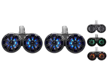 Pair KICKER 45KMTDC65 Dual 6.5  390w Marine Wakeboard Tower LED Speakers KMTDC65 For Discount