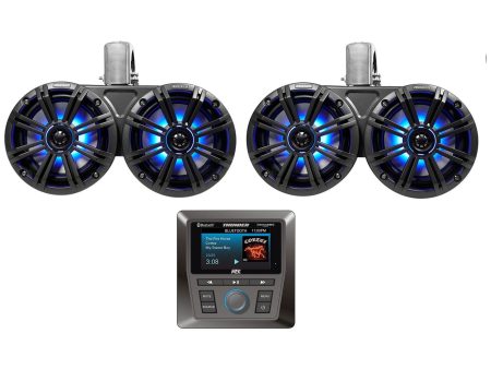 (2) KICKER 45KMTDC65 Dual 6.5  390w Marine Wakeboard Tower LED Speakers+Receiver Fashion