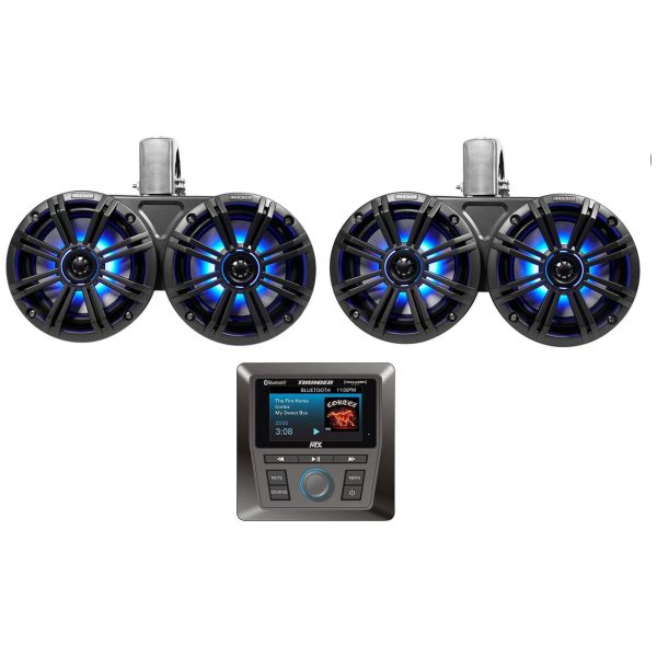 (2) KICKER 45KMTDC65 Dual 6.5  390w Marine Wakeboard Tower LED Speakers+Receiver Fashion