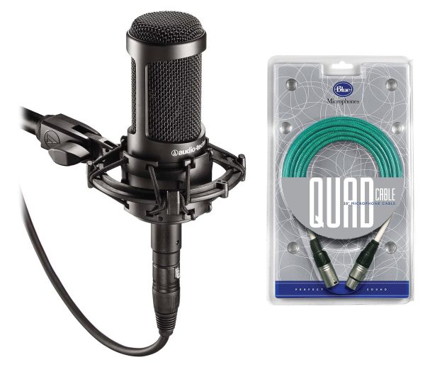 Audio Technica AT2035 Cardioid Condenser Studio Microphone Mic + Blue XLR Cable Online now