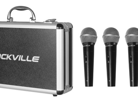 Rockville RMC-3PK 3 Pack Metal Wired Vocal Instrument DJ Microphones+Metal Case For Discount