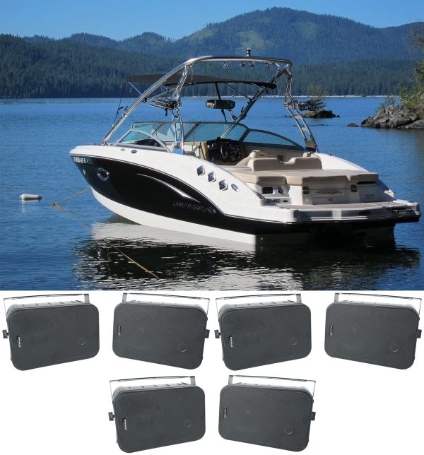 (6) Rockville HP65S 6.5  Black Marine Box Speakers with Swivel Bracket For Boats Hot on Sale