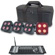 Rockville 4 PACK MINI RF4 V2 BLACK DJ Wash Up Lights+App+Wireless DMX Controller Supply