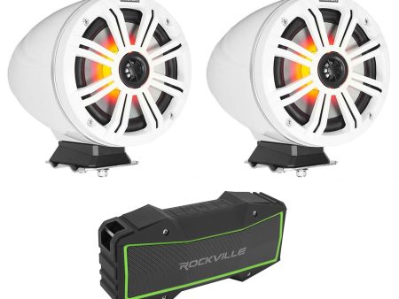 (2) KICKER 46KMFC8 300w 8  White Surface Mount Marine LED Speakers+Home Speaker Online Sale