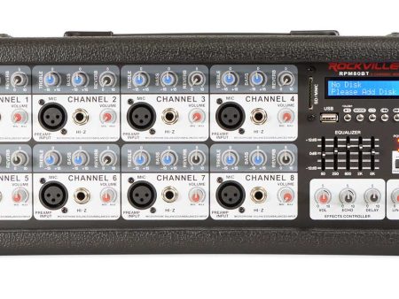 Rockville RPM80BT 2400w Powered 8 Channel Mixer Amplifier w Bluetooth EQ Effects Supply