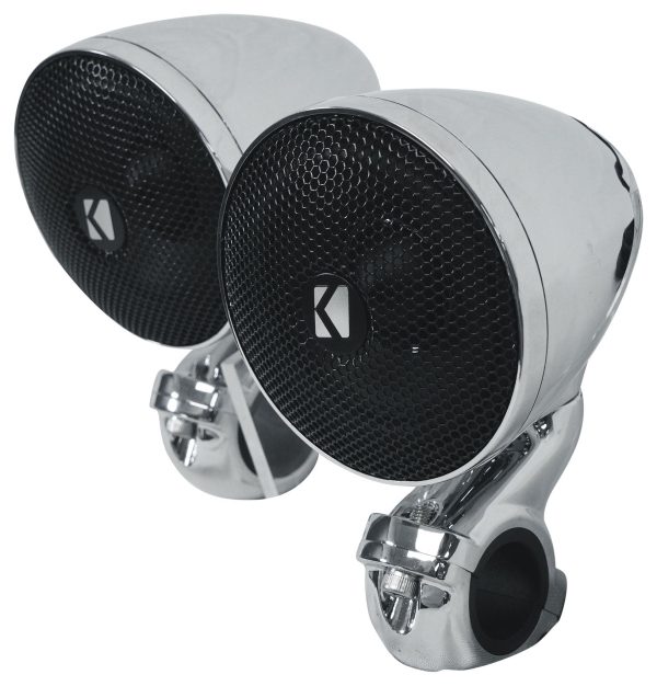 (2) Kicker 47PSM34 3  100w PSM Motorcycle ATV Handlebar Speakers in Chrome PSM34 For Sale