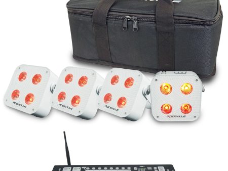 Rockville 4 PACK MINI RF4 V2 White DJ Wash Up Lights+App+Wireless DMX Controller For Discount