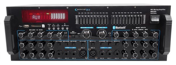 Technical Pro MM3000 Powered Bluetooth Microphone Mixer Amplifier Amp SD, USB on Sale