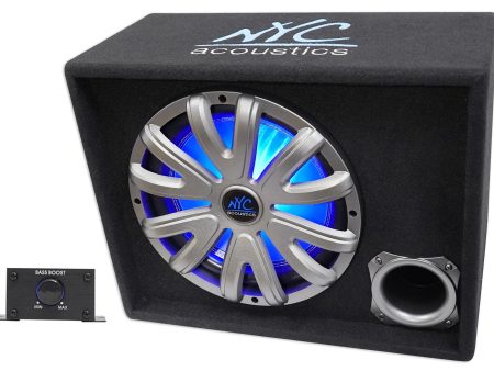 NYC Acoustics NSE12L 12  1200w Powered Amplified Car Subwoofer Sub Enclosure+LED Online Sale