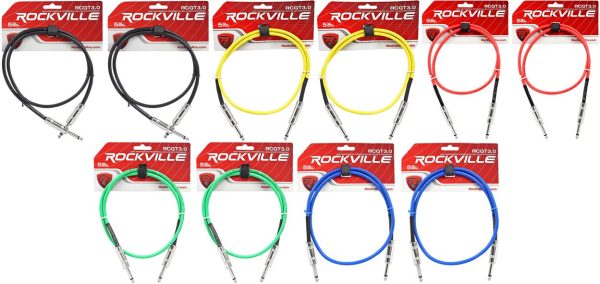 10 Rockville 3   1 4  TS - 1 4   TS Guitar Instrument Cable (5 Colorsx2 of each) Discount