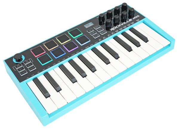 Rockville M25 25 Key USB Wireless MIDI Keyboard Controller With Bluetooth+8 Pads Online Hot Sale