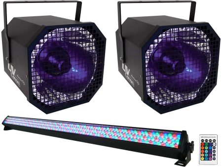 (2) American DJ UV Canon 400 Watt Blacklight Light Fixtures+ROCKSTRIP Light on Sale