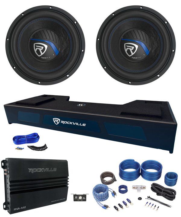 (2) Rockville 10  Subwoofers+Sub Box Enclosure+Amp For 2019+ Dodge Ram Crew Cab For Cheap