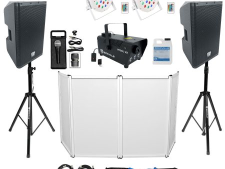 DJ Package w (2) Rockville DX12 Speakers+Facade+Lights+Fogger+Mic+Stands+Cables Online Sale