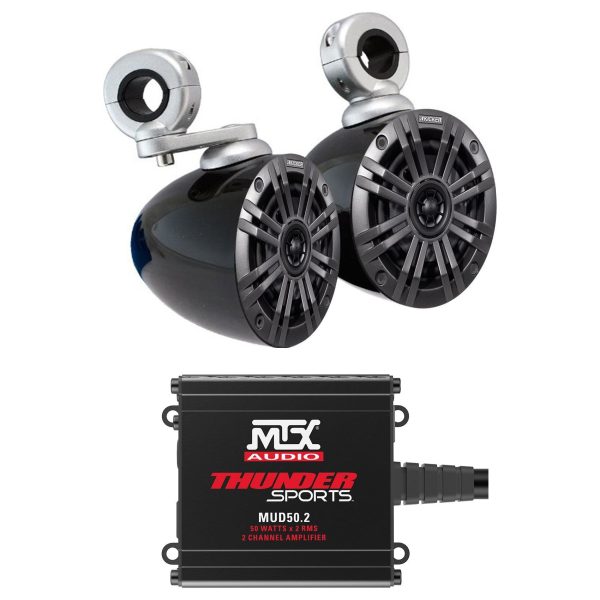 (2) Kicker 45KM44 4  150 Watt Rollbar Tower Speakers+MTX Amplifier 4 ATV UTVCART Online Sale