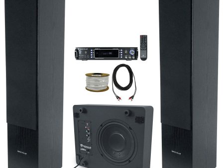 (2) Rockville RockTower 68B Home Tower Speakers+Amplifier+Under Behind Couch Sub Hot on Sale