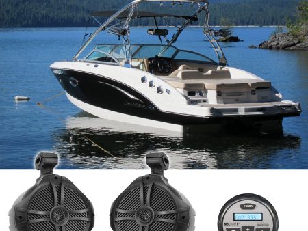 (2) Rockville 8  300w Marine Wakeboard Tower Speakers+Bluetooth Gauge Receiver Online