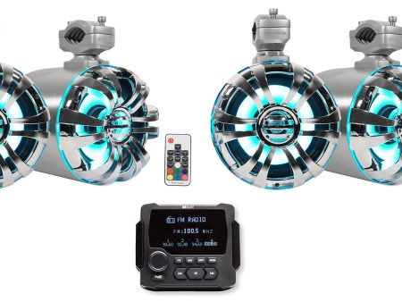 MB Quart GMR-LCD Marine Boat Receiver w Bluetooth+(4) 6.5  LED Tower Speakers For Discount