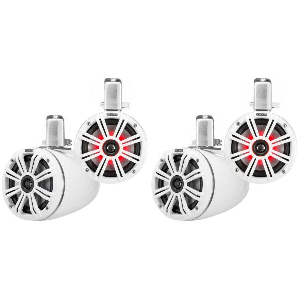 (4) KICKER 45KMTC65W 6.5  780 Watt Marine Boat Wakeboard Tower Speakers w LED s Supply