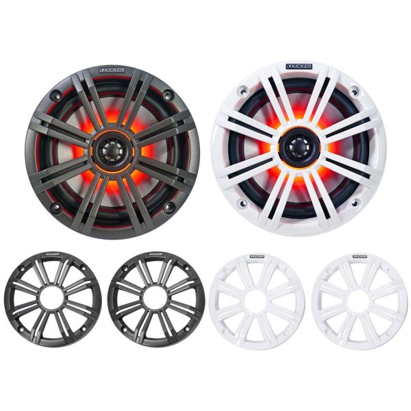 2) KICKER KM65 6.5  Black Marine Wakeboard Tower LED Speakers+MTX Amplifier+Kit Supply