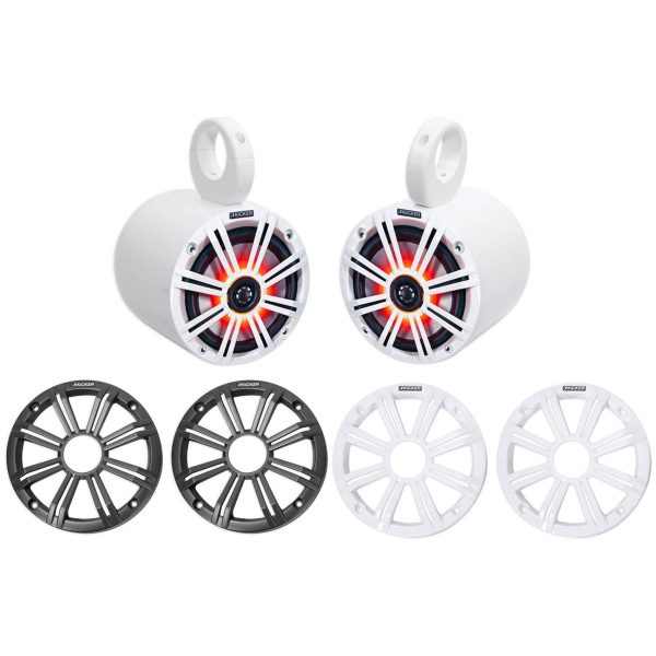 Pair KICKER 45KM654L 6.5  390w White Marine Wakeboard Tower LED Boat Speakers For Discount