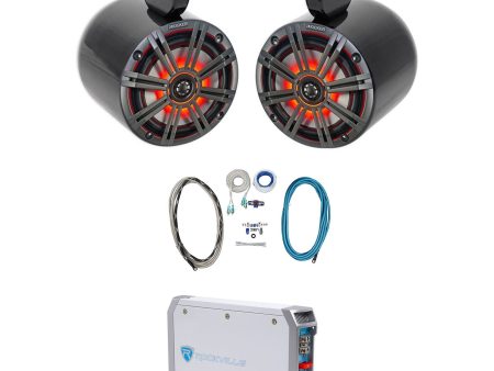 2 KICKER 45KM654L 6.5  390w Marine Wakeboard LED Speakers+2-Ch Amplifier+Amp Kit Cheap