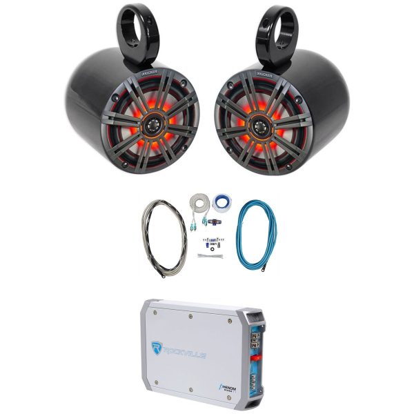 2 KICKER 45KM654L 6.5  390w Marine Wakeboard LED Speakers+2-Ch Amplifier+Amp Kit Cheap