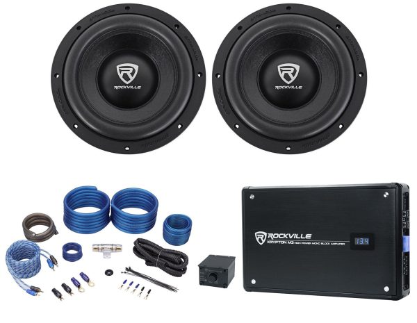 (2) Rockville W10K6D4 V2 10  4000w Car Audio Subwoofers+Mono Amplifier+Amp Kit Hot on Sale