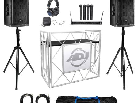 2) JBL SRX812P 12  2000w Powered DJ Speakers+Stands+Facade+(4) Mics+Headphones Online Sale