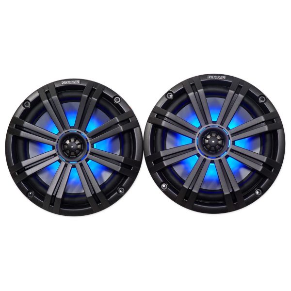 2) Dual KICKER 45KM84L 8  1200w Marine Boat LED Wakeboard Speakers+Amplifier+Kit on Sale