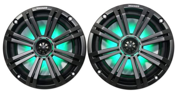 Pair KICKER 45KM84L 8  600 Watt Marine Boat Wakeboard Tower Speakers w LED s KM8 For Cheap