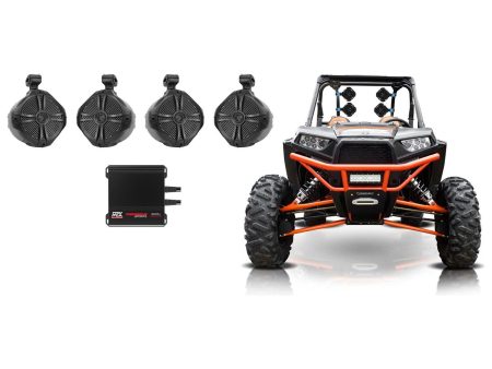 (4) 8  Rollbar Roll Cage Tower Speakers for Polaris RZR+MTX 4-Channel Amplifier Hot on Sale