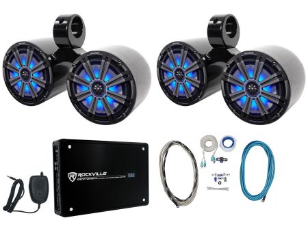 Pair Dual KICKER 45KM84L 8  1200w Marine LED Wakeboard Speakers+Amplifier+Kit on Sale