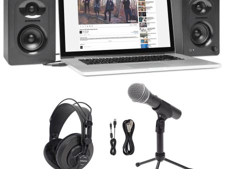 Samson Q2U USB XLR Podcast Microphone+Studio Headphones+Pair Monitor Speakers Sale