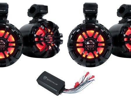 (4) Rockville 5.25  LED Black Tower Speakers+PS40 Bluetooth Amp For ATV UTV RZR Hot on Sale