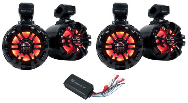 (4) Rockville 5.25  LED Black Tower Speakers+PS40 Bluetooth Amp For ATV UTV RZR Hot on Sale